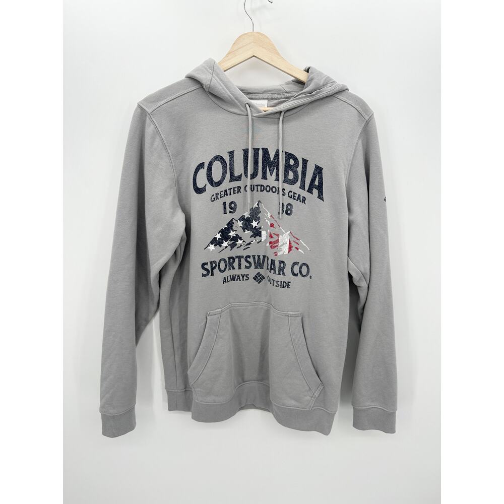 Columbia Men Gray Pullover Hoodie Sweatshirt Size S Fleece Lined Mountain USA